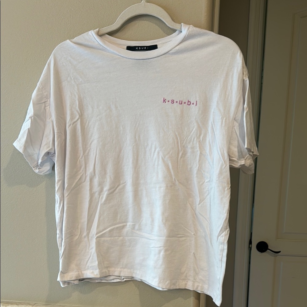 Ksubi White T-Shirt with Pink Logo
